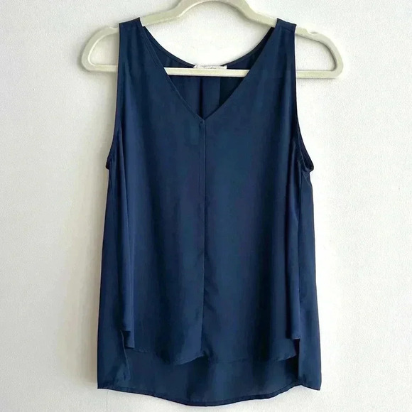 Elodie Navy Blue Swing Tank Top, Sheer Flowy Blouse, Size Small - Picture 2 of 16